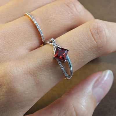 Olivenorma Diamond Cut Natural Garnet Ring