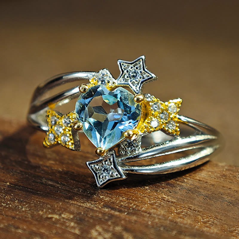 Olivenorma Natural Blue Topaz Heart Star Ring