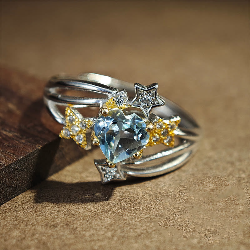 Olivenorma Natural Blue Topaz Heart Star Ring