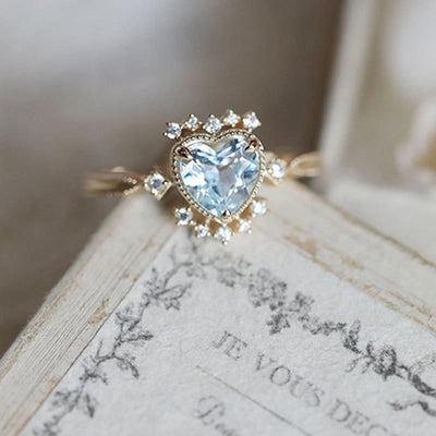 Olivenorma Natural Blue Topaz White Zircon Ring