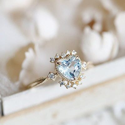 Olivenorma Natural Blue Topaz White Zircon Ring