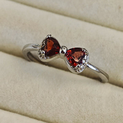 Olivenorma Natural Garnet Bow Sterling Silver Ring