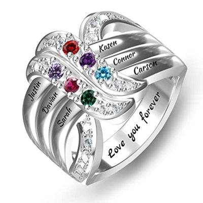 Olivenorma Birthstones Personalized Engraved Names Ribbon Knot Ring