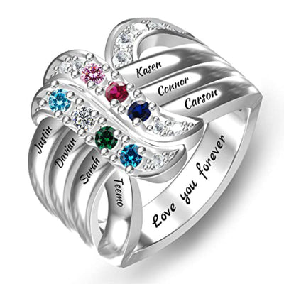 Olivenorma Birthstones Personalized Engraved Names Ribbon Knot Ring