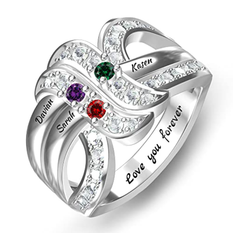 Olivenorma Birthstones Personalized Engraved Names Ribbon Knot Ring