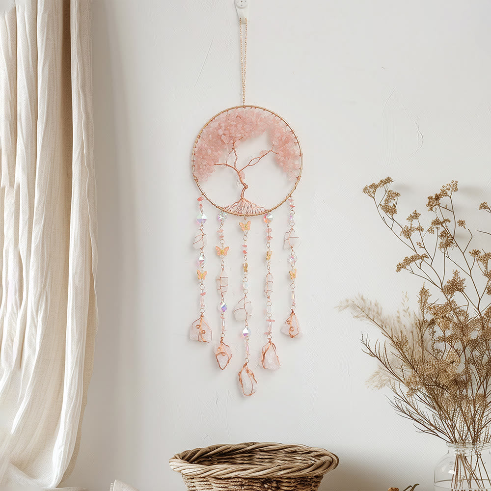 Olivenorma Rose Quartz Tree Of Life Wind Chime