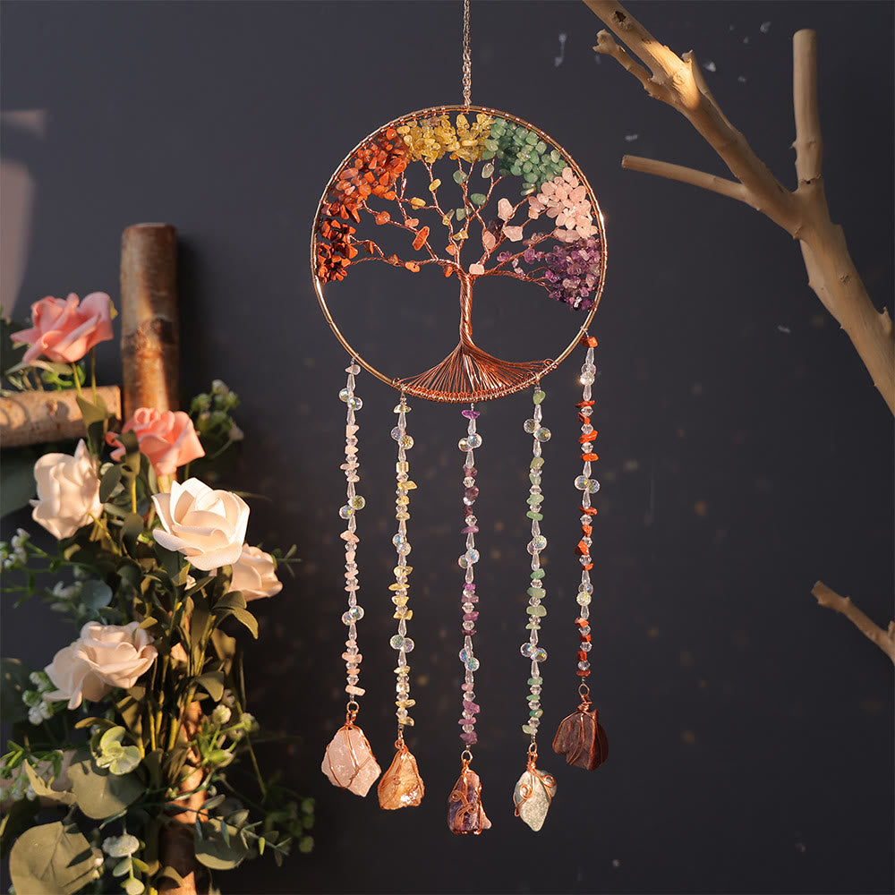 Olivenorma Natural Stone Chakra Tree Of Life Wind Chime