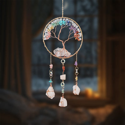 Olivenorma Clear Crystal Chakra Tree of Life Wind Chime