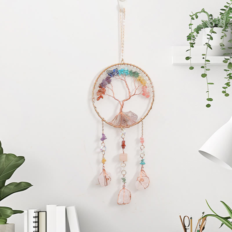 Olivenorma Clear Crystal Chakra Tree of Life Wind Chime