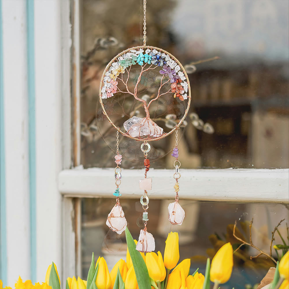 Olivenorma Clear Crystal Chakra Tree of Life Wind Chime