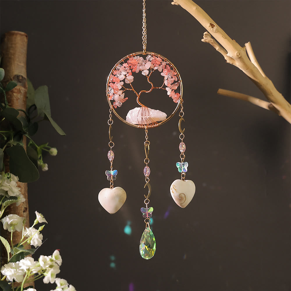 Olivenorma Four Natural Stones Tree Of Life Wind Chime