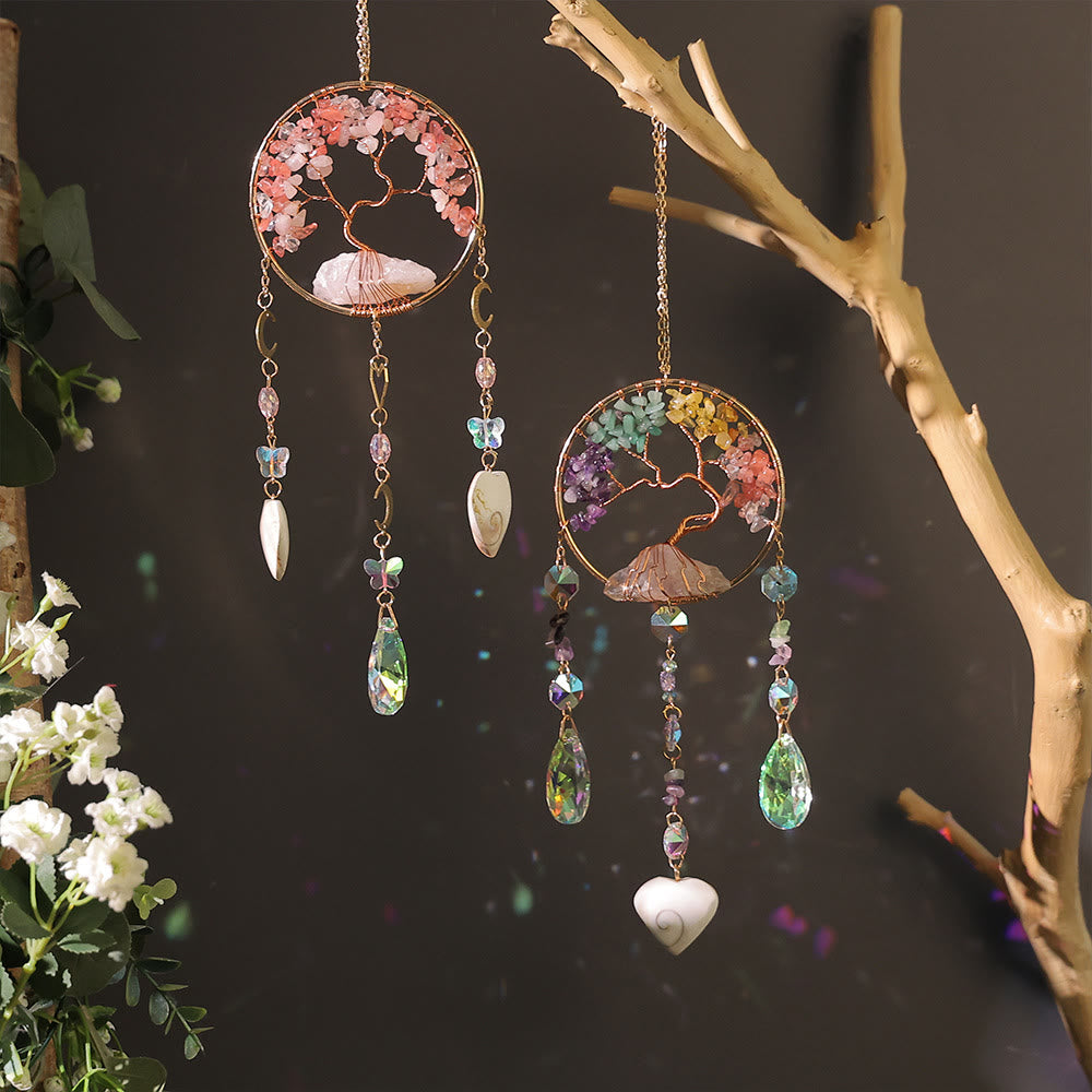 Olivenorma Four Natural Stones Tree Of Life Wind Chime