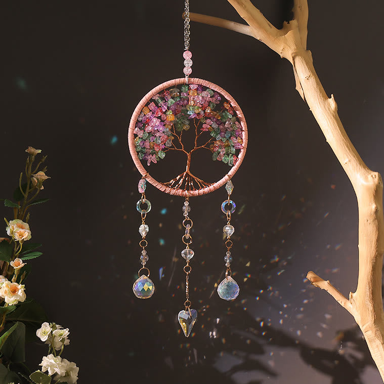 Olivenorma Amethyst Aquamarine Tourmaline Tree of Life Wind Chime