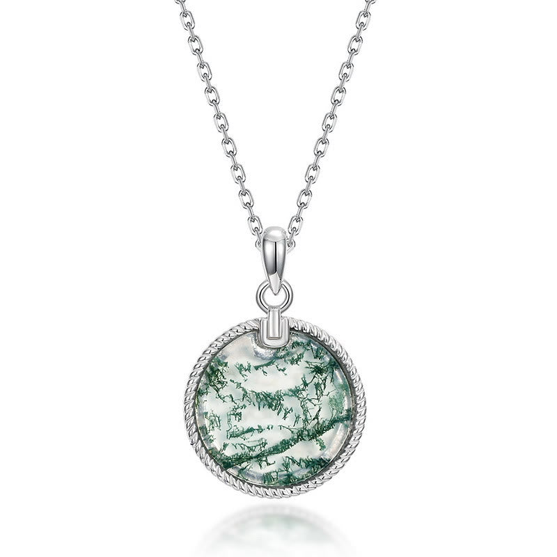 Olivenorma Natural Moss Agate Round Pendant Necklace