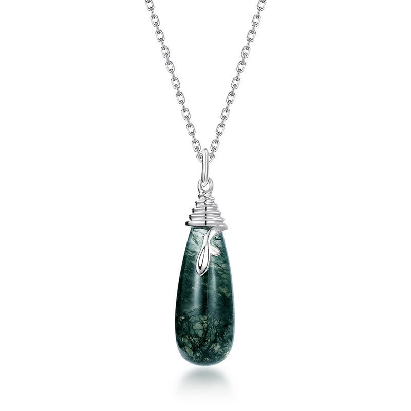 Olivenorma Natural Moss Agate Water Drop Pendant Necklace