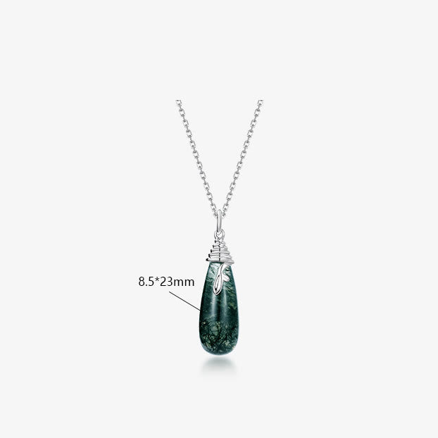 Olivenorma Natural Moss Agate Water Drop Pendant Necklace