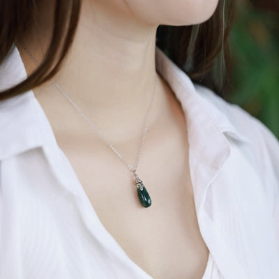 Olivenorma Natural Moss Agate Water Drop Pendant Necklace