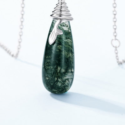 Olivenorma Natural Moss Agate Water Drop Pendant Necklace