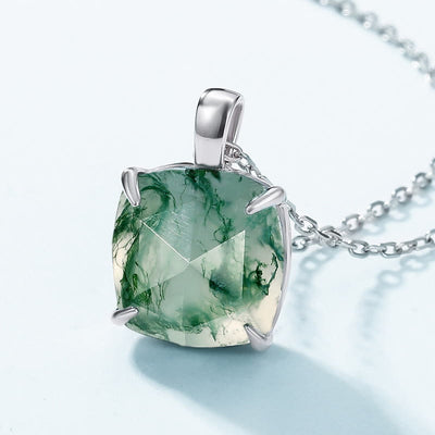 Olivenorma Moss Agate Sugar Cube Shape Pendant Necklace