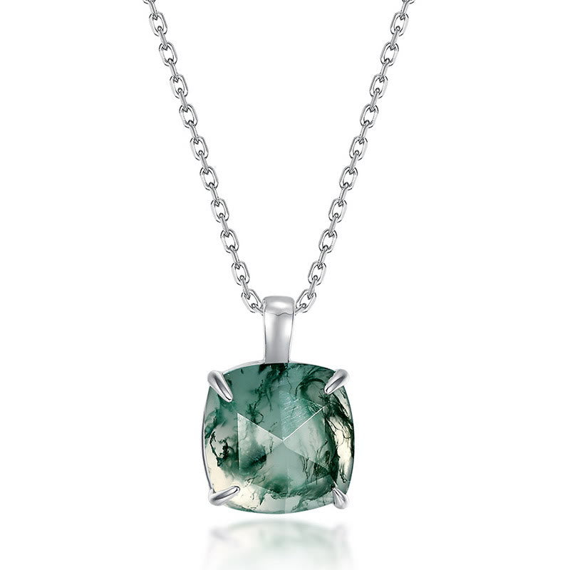 Olivenorma Moss Agate Sugar Cube Shape Pendant Necklace