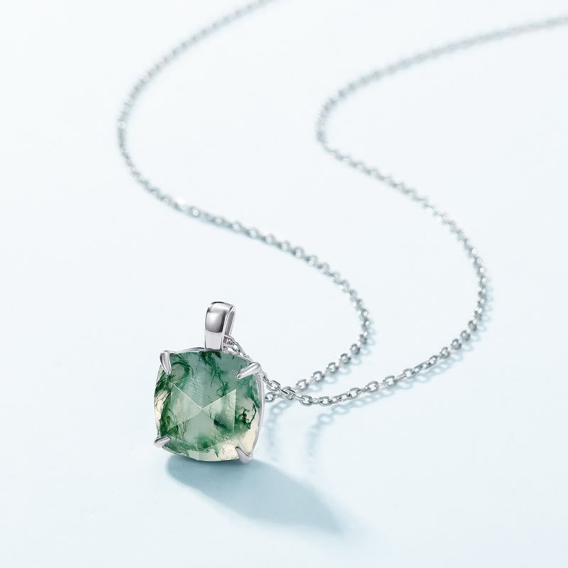 Olivenorma Moss Agate Sugar Cube Shape Pendant Necklace