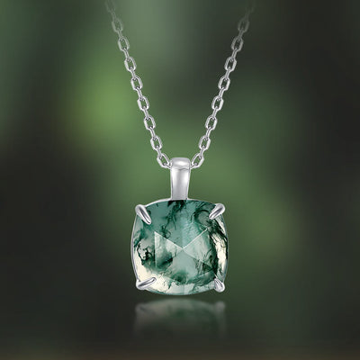 Olivenorma Moss Agate Sugar Cube Shape Pendant Necklace