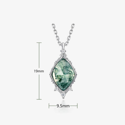 Olivenorma Natural Moss Agate Square Cut Pendant Necklace