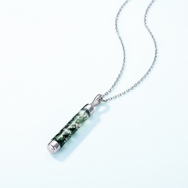 Olivenorma Natural Moss Agate Cylindrical Pendant Necklace