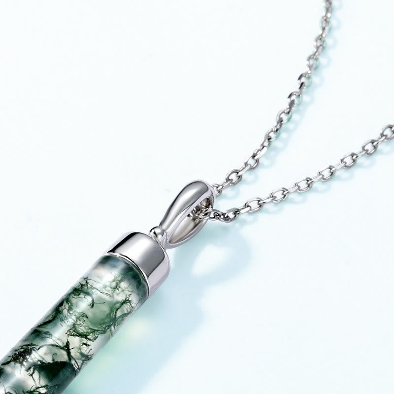 Olivenorma Natural Moss Agate Cylindrical Pendant Necklace