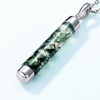 Olivenorma Natural Moss Agate Cylindrical Pendant Necklace