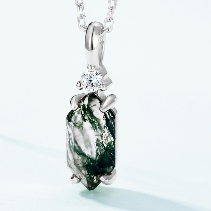 Olivenorma Moss Agate White Zircon Hexagon Pendant Necklace - image 3