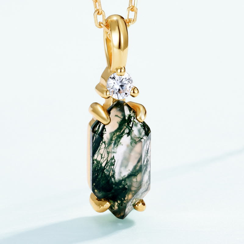 Olivenorma Moss Agate White Zircon Hexagon Pendant Necklace - image 8