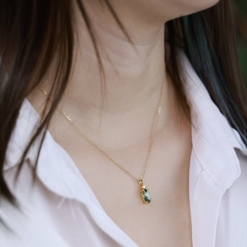 Olivenorma Moss Agate White Zircon Hexagon Pendant Necklace - image 6
