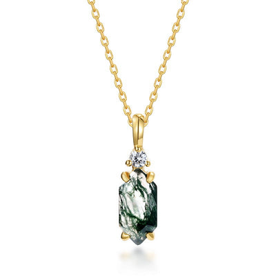 Olivenorma Moss Agate White Zircon Hexagon Pendant Necklace - Golden - image 5