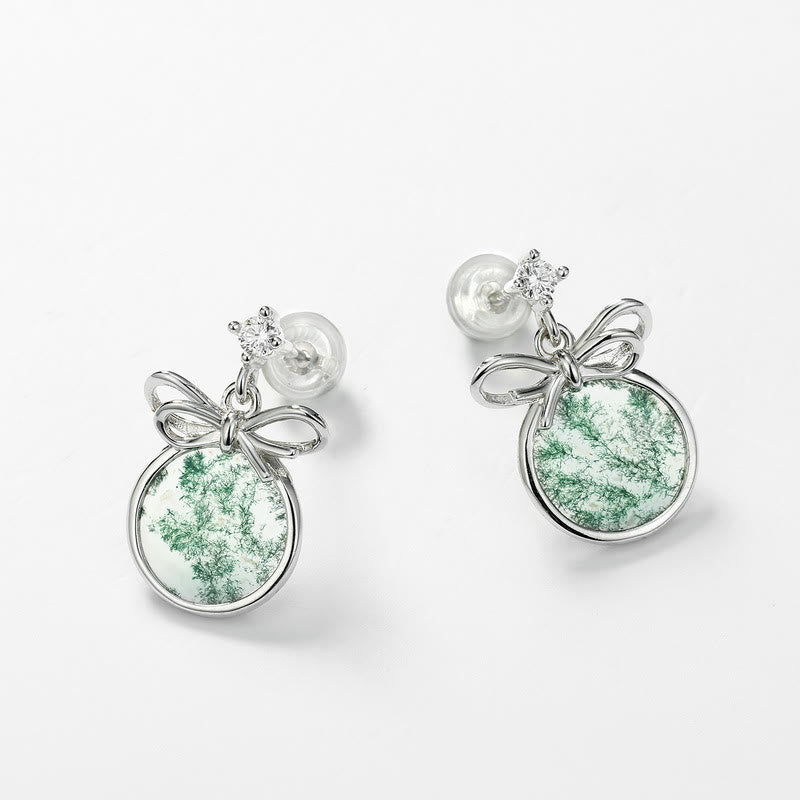 Olivenorma Natural Moss Agate Bow Earrings