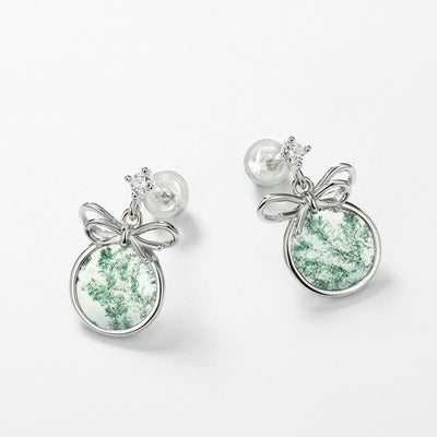 Olivenorma Natural Moss Agate Bow Earrings