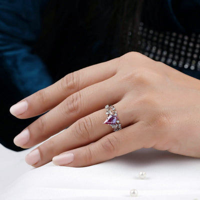 Olivenorma 2pcs Diamond Cut Natural Alexandrite Ring Set