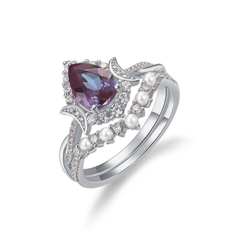 Olivenorma 2Pcs Pear Cut Alexandrite Ring Set