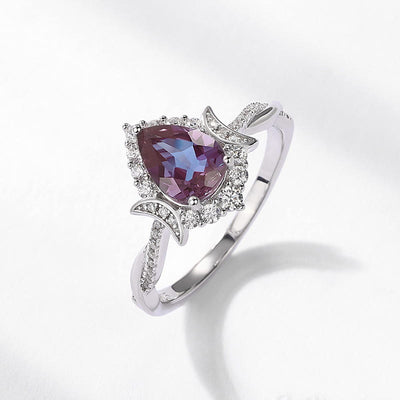 Olivenorma 2Pcs Pear Cut Alexandrite Ring Set