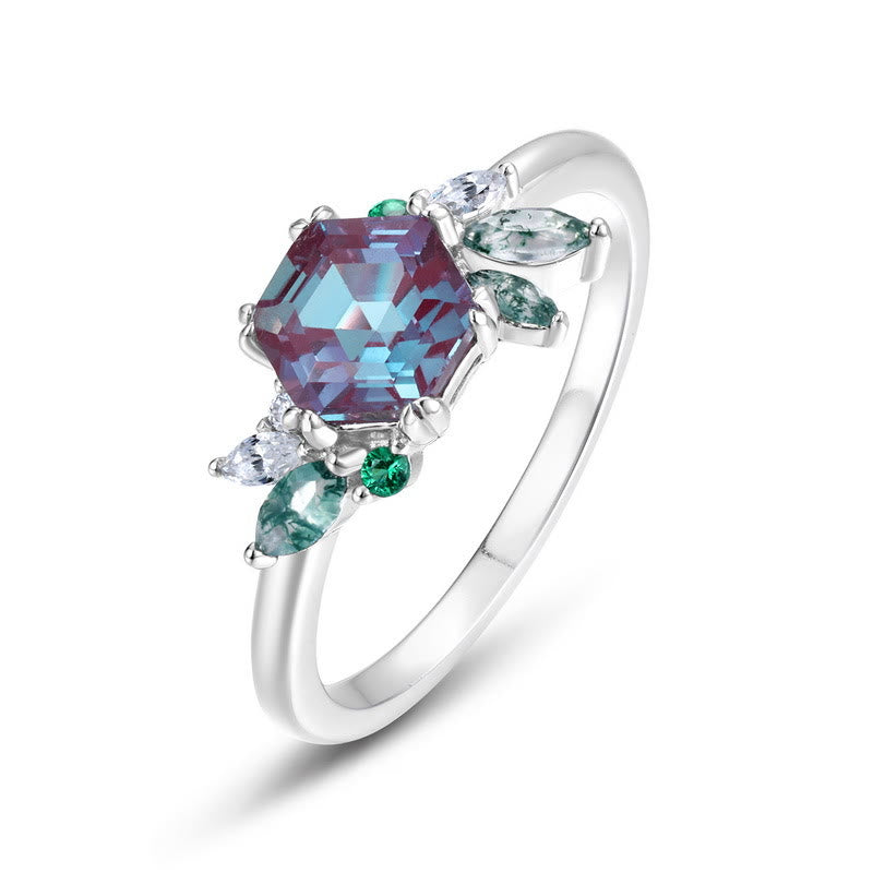 Olivenorma Natural Alexandrite Geometric Hexagonal Cut Ring