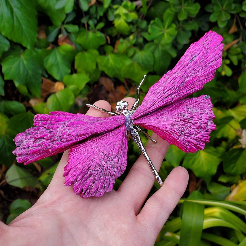 Olivenorma Electroplated Rose Red Tourmaline Dragonfly Gemstone Decoration