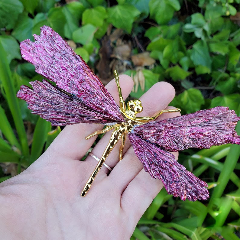 Olivenorma Electroplated Rose Red Tourmaline Dragonfly Gemstone Decoration