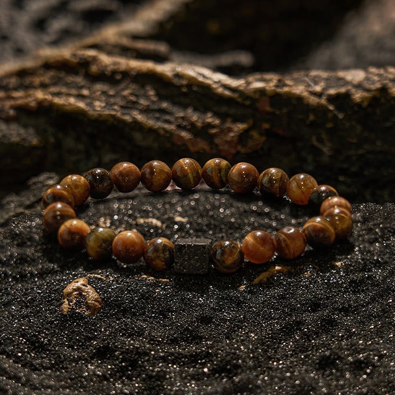 Olivenorma Cube Cut Lava Stone Beaded Bracelet