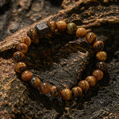 Olivenorma Cube Cut Lava Stone Beaded Bracelet