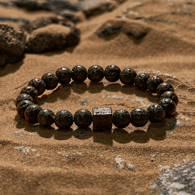 Olivenorma Cube Cut Lava Stone Beaded Bracelet