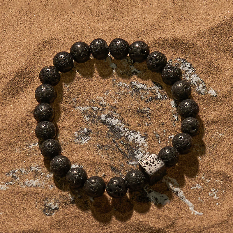 Olivenorma Cube Cut Lava Stone Beaded Bracelet