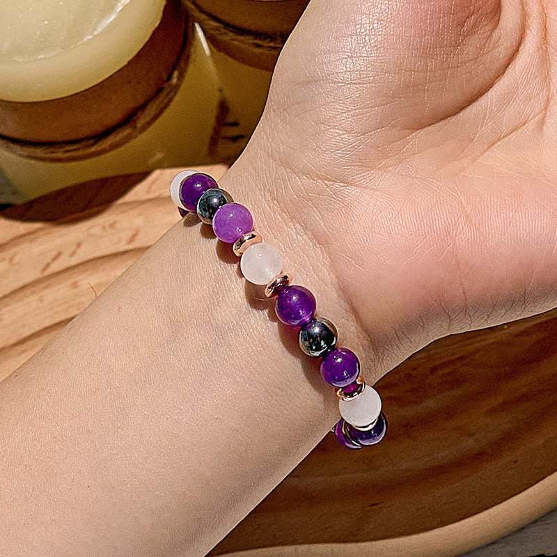 Olivenorma Amethyst Rose Quartz Hematite Beaded Bracelet