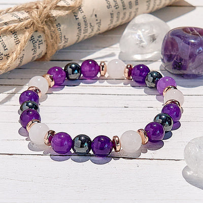 Olivenorma Amethyst Rose Quartz Hematite Beaded Bracelet