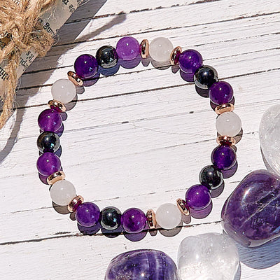 Olivenorma Amethyst Rose Quartz Hematite Beaded Bracelet