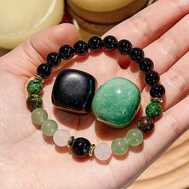 Olivenorma Natural Green Aventurine Obsidian Beaded Bracelet